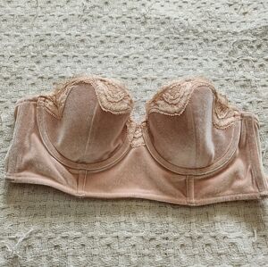Victoria's Secret Velvet And Lace Strapless Bra - Cream